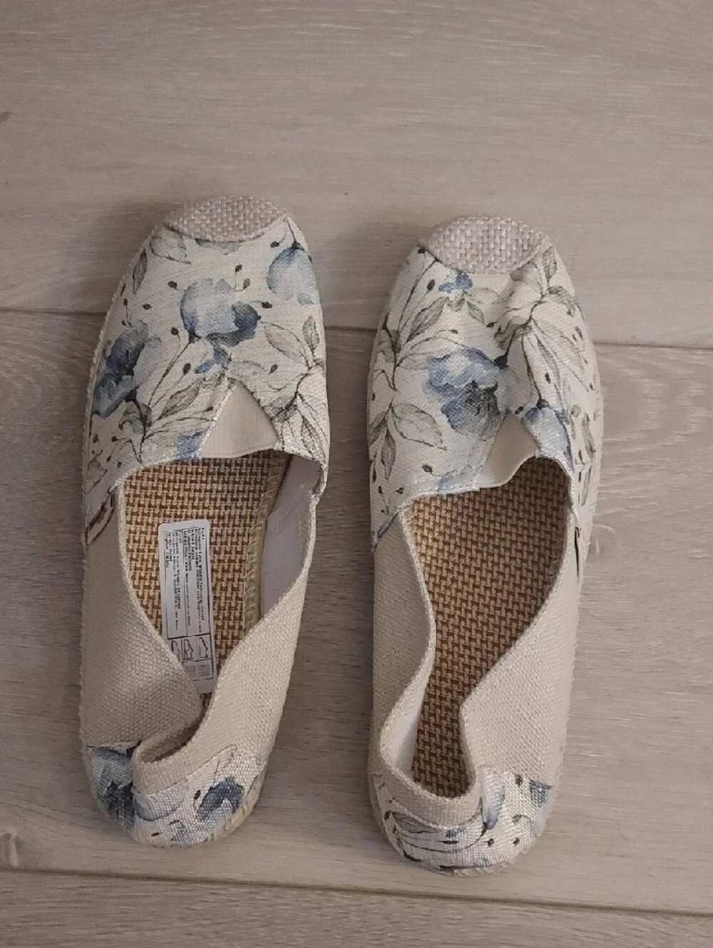 Women’s Cream Canvas Slip-On Espadrilles with Blue Floral Print
